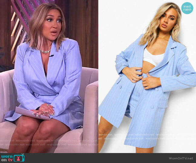 Boohoo Pinstripe Oversized Longline Blazer worn by Adrienne Houghton on The Real
