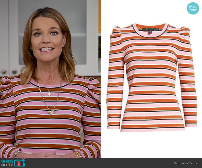 Veronica Beard Britney Striped Puff-Sleeve Top worn by Savannah Guthrie on Today