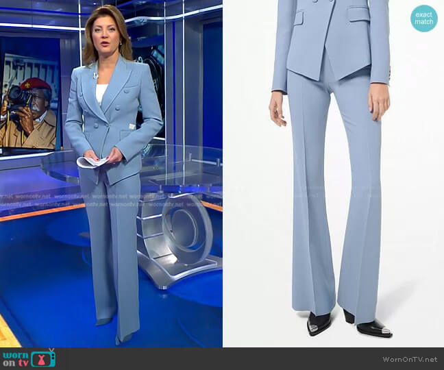 Michael Kors Brooke Double Crepe Sable Flared Pants worn by Norah O'Donnell on CBS Evening News