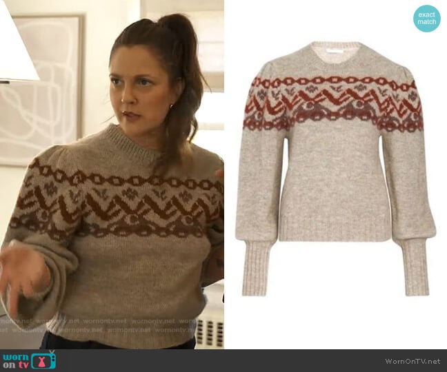 Chloe Gray Round Neck Sweater worn by Drew Barrymore on The Drew Barrymore Show