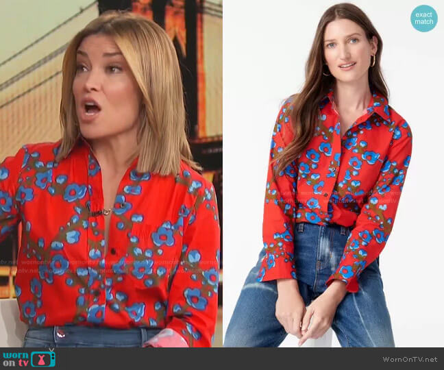 J. Crew Classic-Fit Shirt in Lattice Floral worn by Kit Hoover on Access Hollywood