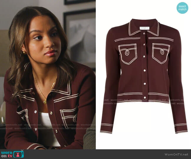 Sandro Contrast-Stitch Cardigan worn by May Grant (Corinne Massiah) on 9-1-1