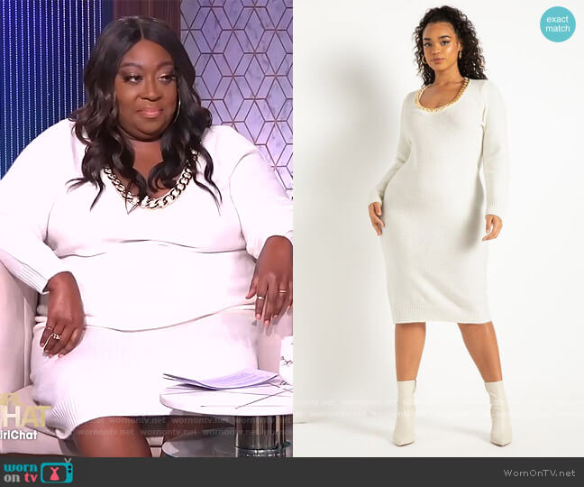 Eloquii Chain Scoop Sweater Dress worn by Loni Love on The Real
