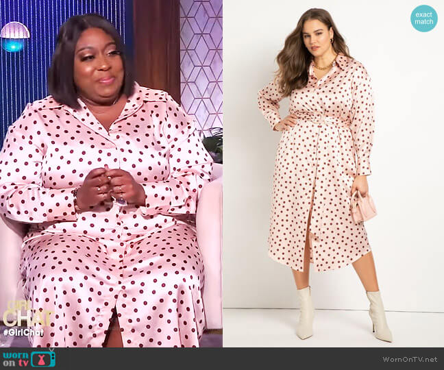 Eloquii Satin Button Down Maxi Shirtdress worn by Loni Love on The Real
