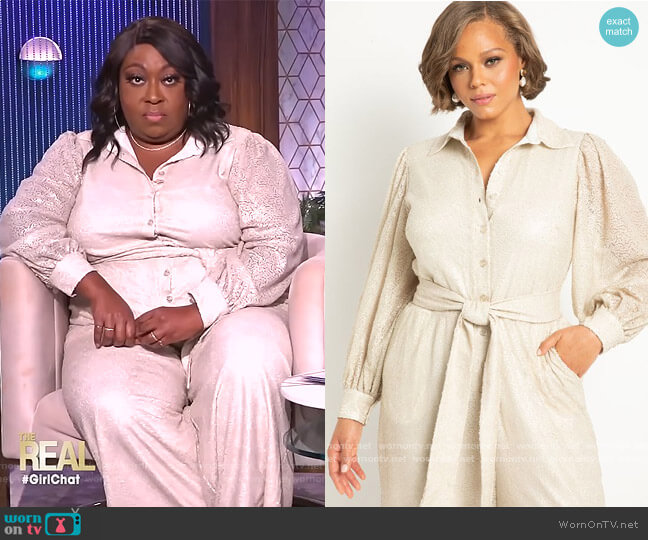 Eloquii Sequin Jumpsuit With Collar worn by Loni Love on The Real