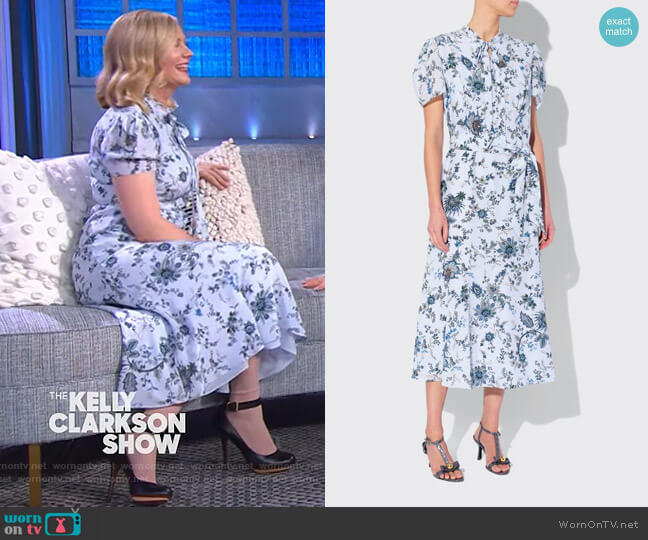 Erdem Floral Tie-Neck Silk Midi Dress