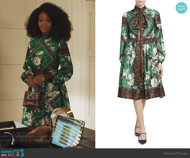 Erdem Medina Rose Wallpaper & Leopard-Print Midi Dress worn by Angela Vaughn (Yaya DaCosta) on Our Kind of People