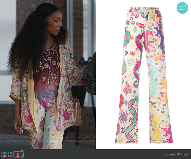 Etro Patmos Printed Jersey Palazzo Pants worn by Naomi (Brandy Norwood) on Queens
