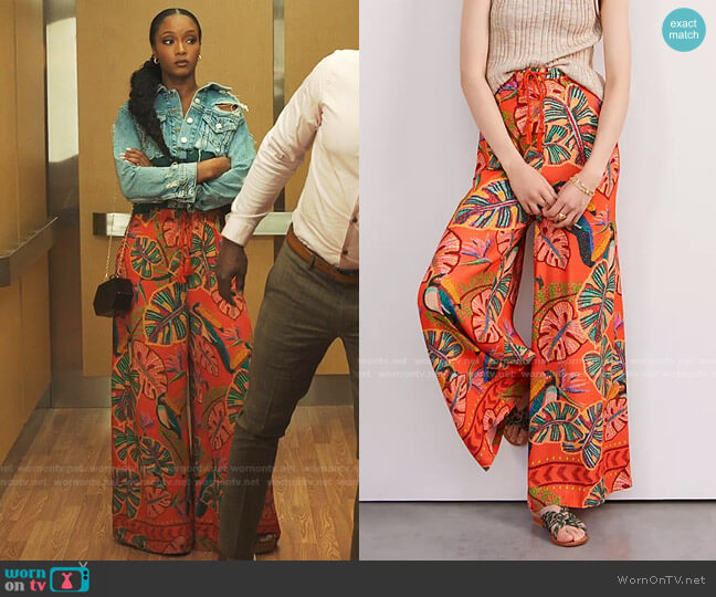 Farm Rio Birdie Wide-Leg Pants worn by Angela Vaughn (Yaya DaCosta) on Our Kind of People