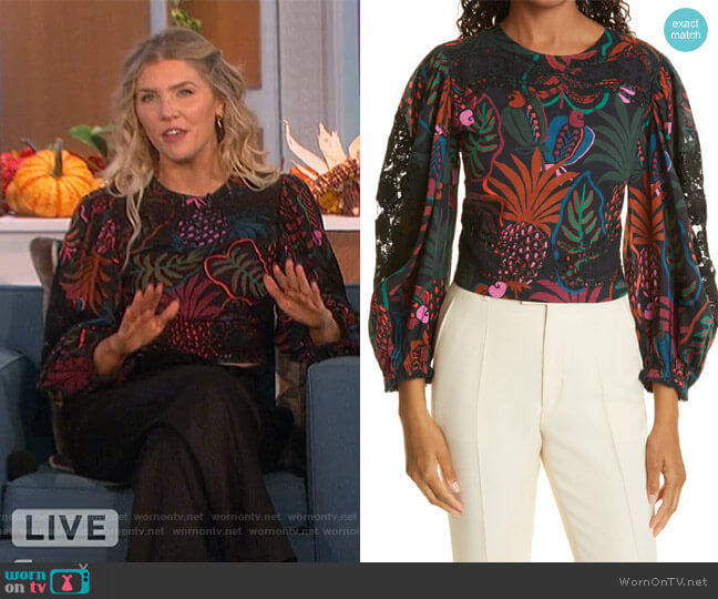 Farm Rio Frutis Dream Puff-Sleeve Blouse worn by Amanda Kloots on The Talk