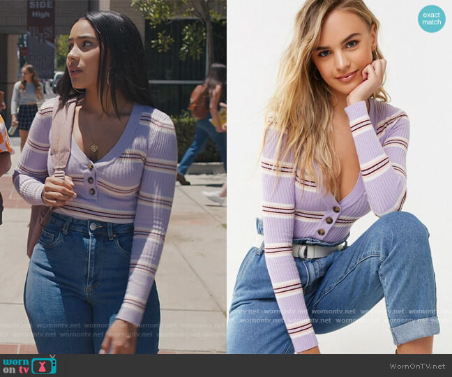 Forever 21 Striped Sweater Knit Bodysuit worn by Daisy (Haskiri Velazquez) on Saved By The Bell