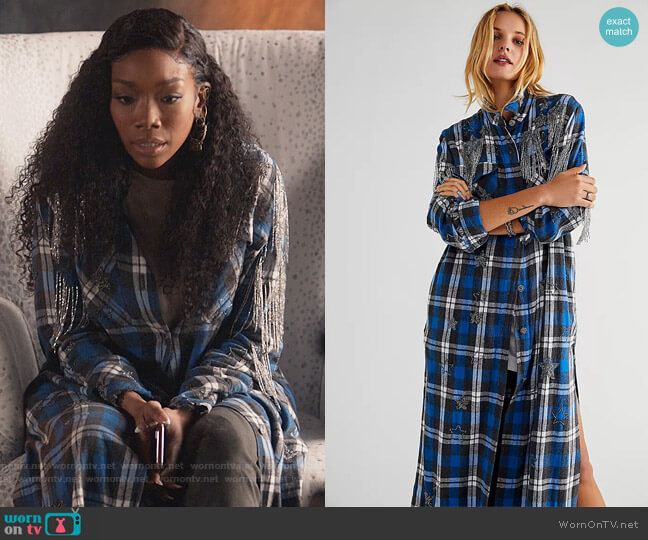 Free People Heavenly Plaid Jacket worn by Naomi (Brandy Norwood) on Queens