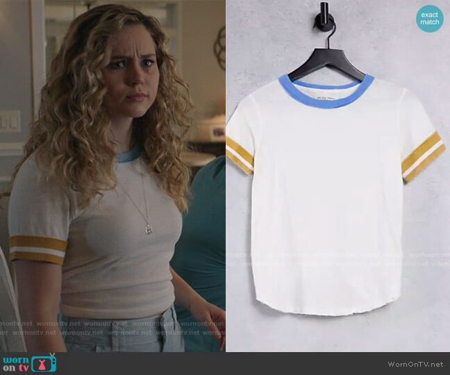 ASOS Lets Do This Ringer T-shirt in retro stripe worn by Courtney Whitemore (Brec Bassinger) on Stargirl