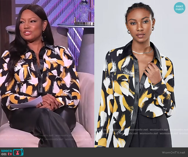 Gabrielle Union Gold Printed Button Down Shirt worn by Garcelle Beauvais on The Real