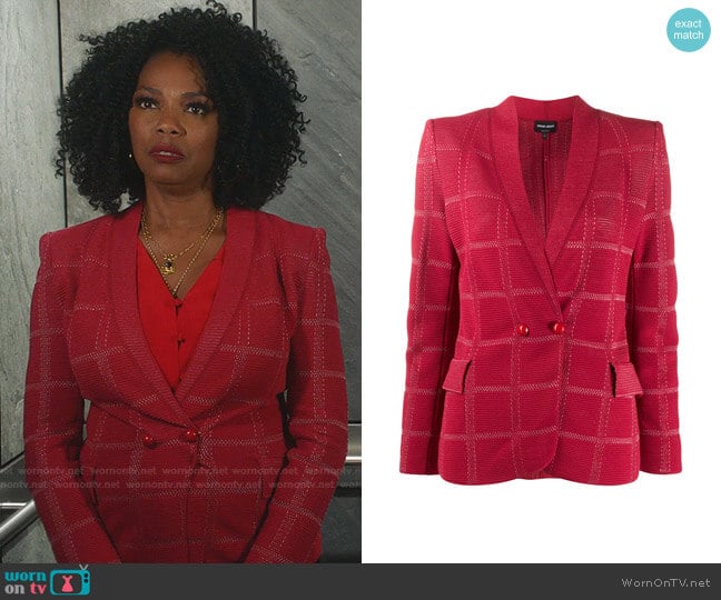 Giorgio Armani Textured Check Blazer worn by Claudette Collins (Vanessa Estelle Williams) on 9-1-1