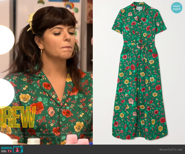HVN Maria belted floral-print silk maxi shirt dress