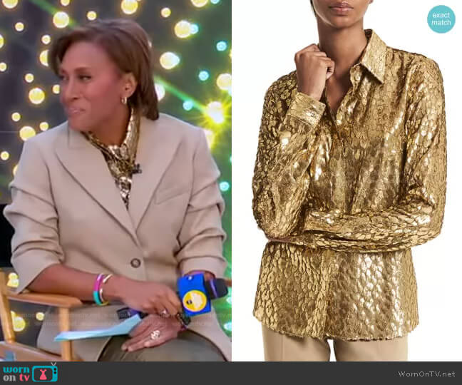 Michael Kors Hansen Metallic Leopard-Jacquard Shirt worn by Robin Roberts on Good Morning America