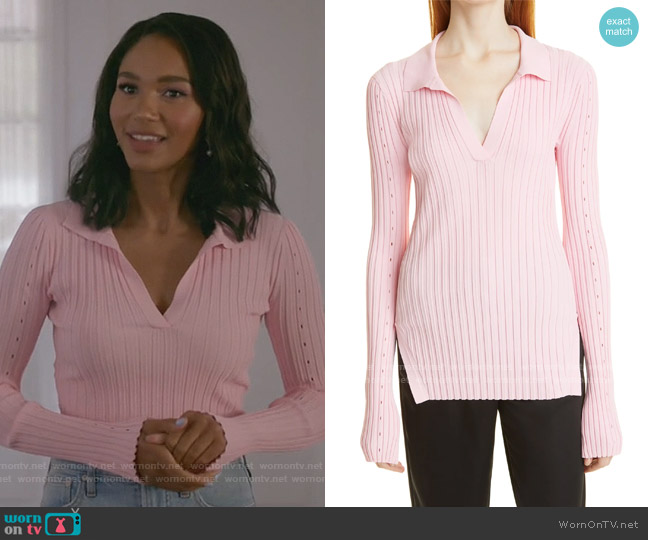 Helmut Lang Slash Long Sleeve Ribbed Polo worn by Layla Keating (Greta Onieogou) on All American
