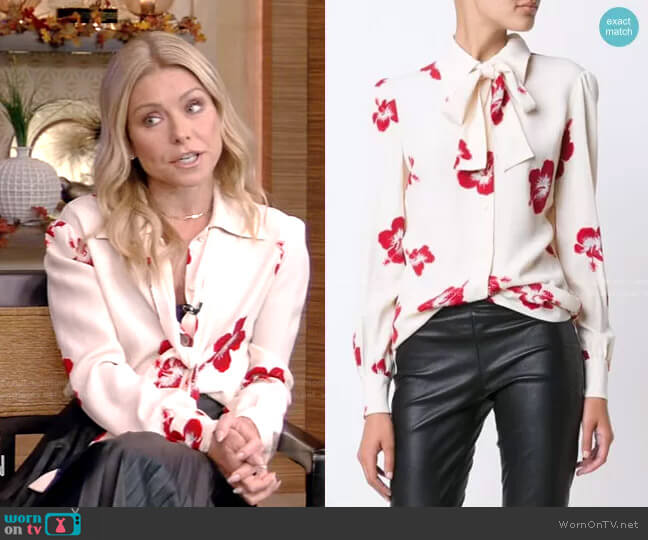Saint Laurent Hibiscus Floral Print Shirt worn by Kelly Ripa on Live with Kelly and Mark
