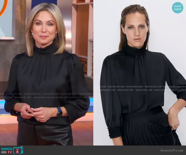 Zara High Neck Blouse worn by Amy Robach on Good Morning America