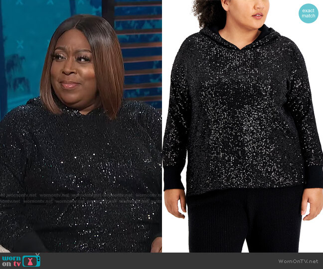 INC International Concepts Plus Size Sequin Sweater Hoodie worn by Loni Love on E! News