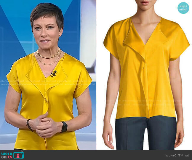 Boss Intessa Ruffle Stretch-Silk Blouse worn by Stephanie Gosk on Today