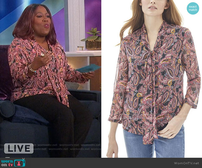 Jones New York Tie Front Blouse worn by Sheryl Underwood on The Talk