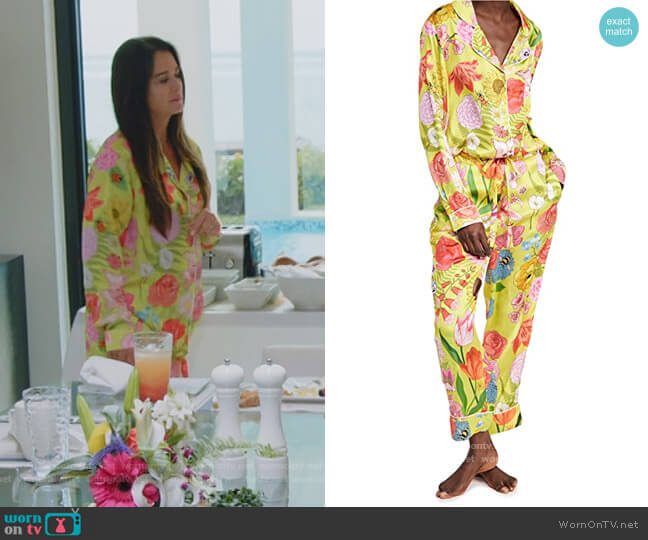 Karen Mabon Florist Lime Long Pajama Set worn by Kyle Richards on The Real Housewives Ultimate Girls Trip