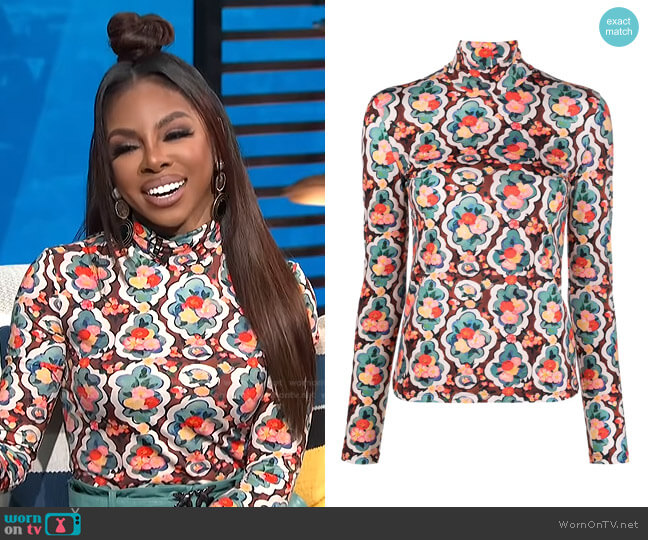 La Double J Floral-Print Turtleneck