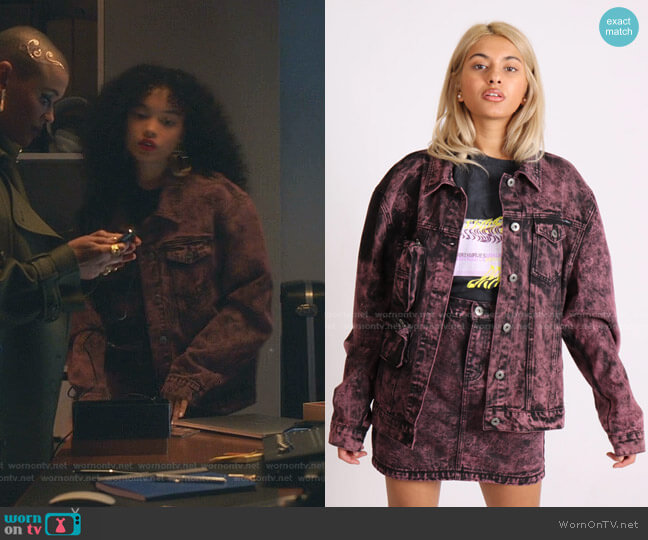 Liquor N Poker Acid Wash Denim Jacket worn by Zoya Lott (Whitney Peak) on Gossip Girl
