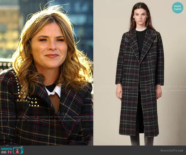 Sandro Long Coat with Rhinestone Shoulders worn by Jenna Bush Hager on Today