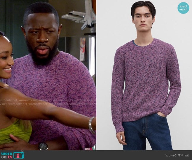 Club Monaco Long Sleeve Feel Good Crewneck Sweater worn by Malcom (Sheaun McKinney) on The Neighborhood