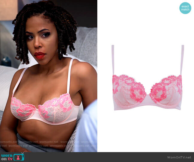 Love, Vera Floral Lace & Mesh Bra in Whisper Pink worn by Andrea Barnes (Kj Smith) on Tyler Perrys Sistas