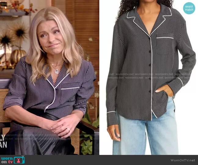 Rag & Bone Luca Silk Pajama Top worn by Kelly Ripa on Live with Kelly and Mark