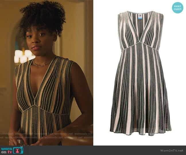 M Missoni Metallic Striped Mini Dress worn by Nikki Vaughn (Alana Bright) on Our Kind of People