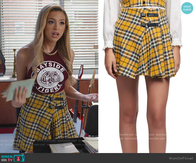Maje Joris Plaid Pleated Cotton Skirt worn by Lexi (Josie Totah) on Saved By The Bell