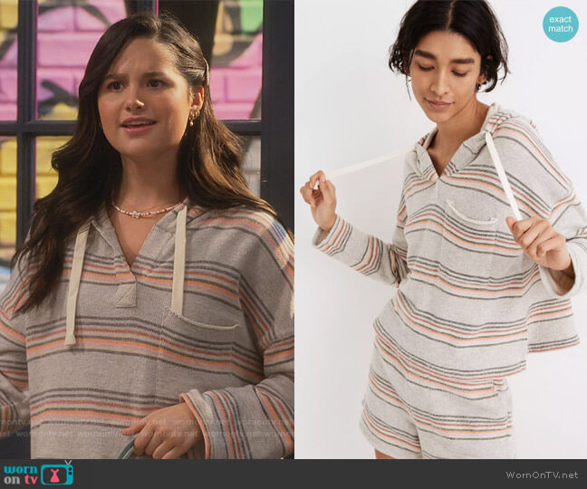 Madewell Popover Hoodie Sweatshirt in Sorrento Stripe worn by Lex (Jules LeBlanc) on Side Hustle