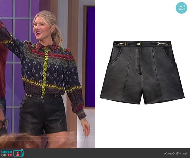 Maje Tailored Horse bit Leather Shorts worn by Amanda Kloots on The Talk