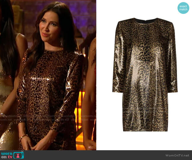 Saint Laurent Metallic Leopard-Print Mini Dress worn by Kaitlyn Bristowe on The Bachelorette