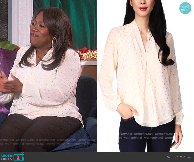 MICHAEL Michael Kors Foil-Print Pleated Blouse worn by Sheryl Underwood on The Talk