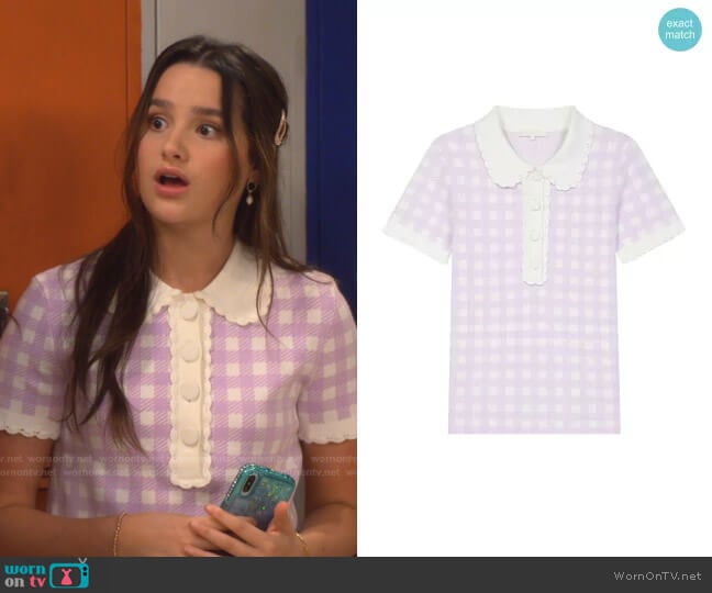 Maje Micro Checked Knit Polo worn by Lex (Jules LeBlanc) on Side Hustle