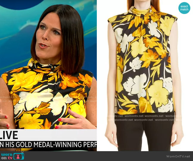 Milly Riley Paper Peony Print Top worn by Dana Jacobson on CBS Mornings