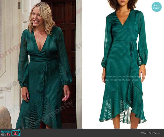 Bardot Mirela Long Sleeve Midi Wrap Dress worn by Nicole Walker (Arianne Zucker) on Days of our Lives
