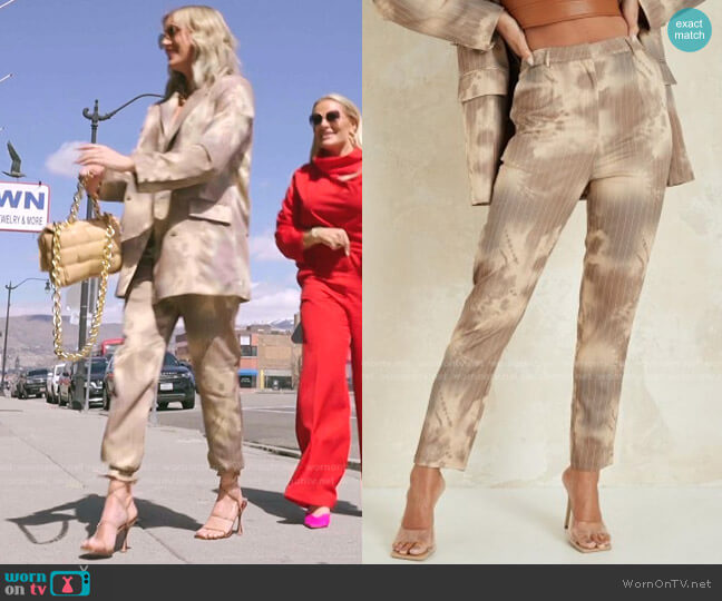 Missguided Mocha Co Ord Tie Dye Pinstripe Trousers worn by Whitney Rose on The Real Housewives of Salt Lake City