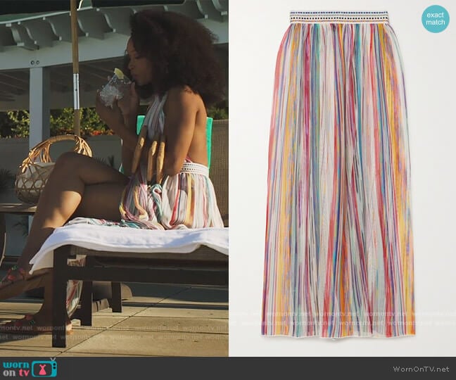 Missoni Mare Striped crochet-knit midi skirt worn by Angela Vaughn (Yaya DaCosta) on Our Kind of People