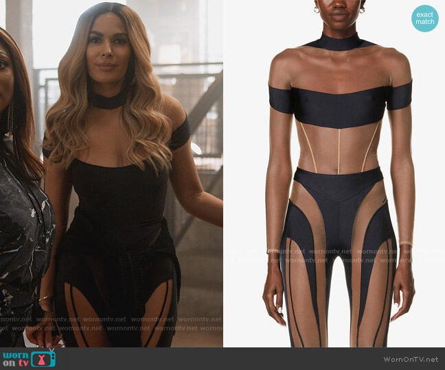 Mugler Tulle Illusion Neckline Bodysuit worn by Valeria (Nadine Velazquez) on Queens