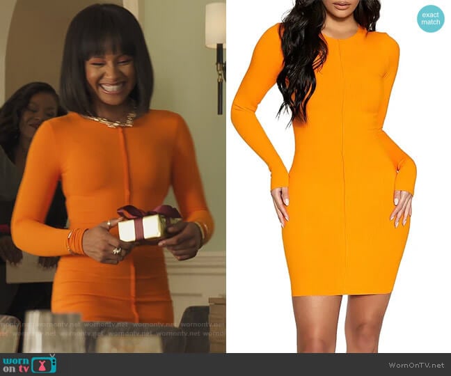 Naked Wardrobe Snatched Vibes Long Sleeve Rib Knit Minidress worn by Lauren Dupont (Rhyon Nicole Brown) on Our Kind of People