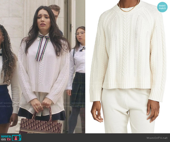 Ninety Percent Merino Raglan Cable Crew Sweater worn by Luna La (Zión Moreno) on Gossip Girl