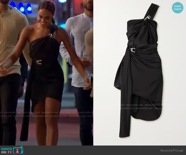 The Attico One-Shoulder Embellished Draped Satin Dress worn by Michelle Young on The Bachelorette