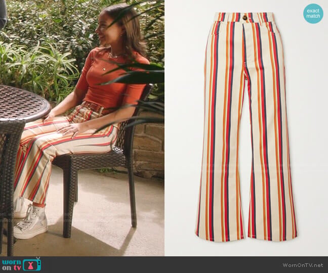 Paco Rabanne Striped Cotton-Twill Pants worn by May Grant (Corinne Massiah) on 9-1-1